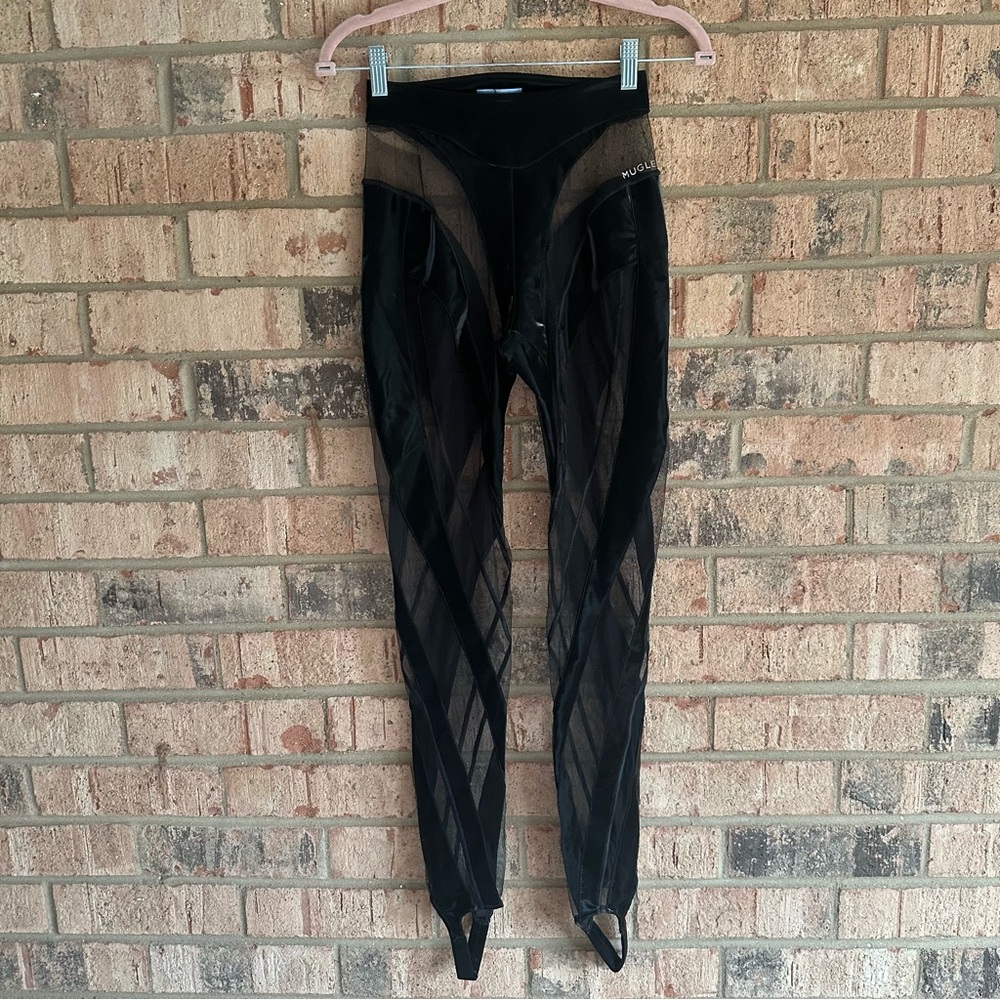 Mugler Black Sheer Panel Stirrup Leggings